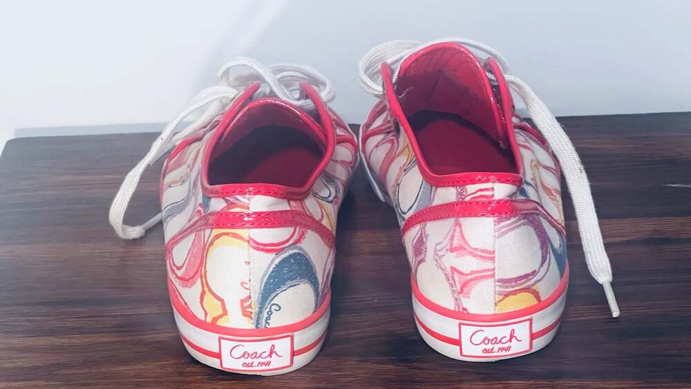 Coach Signature Print Canvas Sneakers Pink Multicolor Women Size 7.5 - Picture 10 of 11